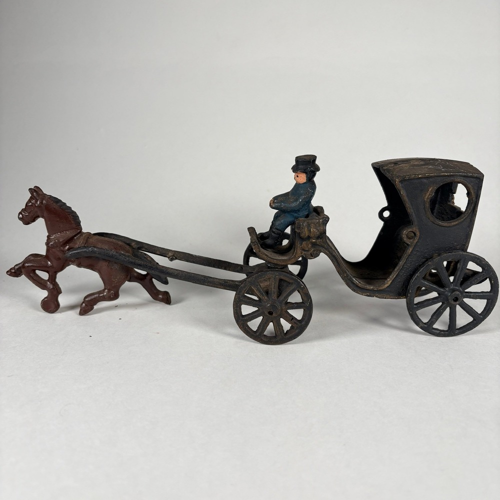 Vintage Cast Iron Horse Drawn Carriage Cab Toy Reproduction 3pc Set